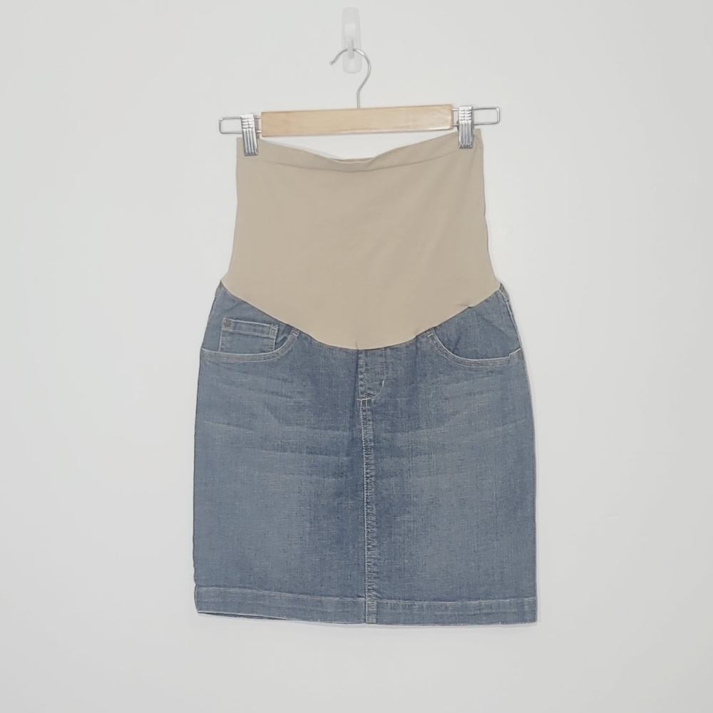 Indigo Blue Maternity Cotton Blend Jean Skirt Pocket Size Small